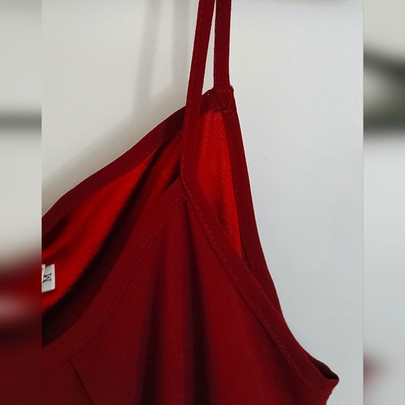 Deep red sheer blouse with spaghetti straps. Size Medium. - Picture 3 of 4